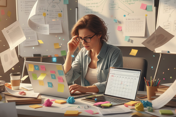 une personne overwelmed avec beaucoups de tache 